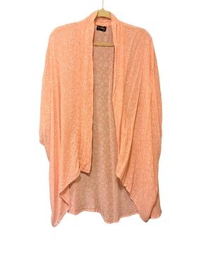 Symbology Peach Pink Off-White Ginseng Leaf Botanical Kimono Cardigan Fair Trade